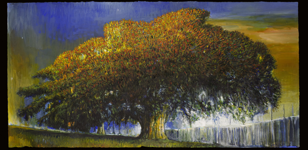 Climarte Tree Exhibition - painting of a large tree at dusk